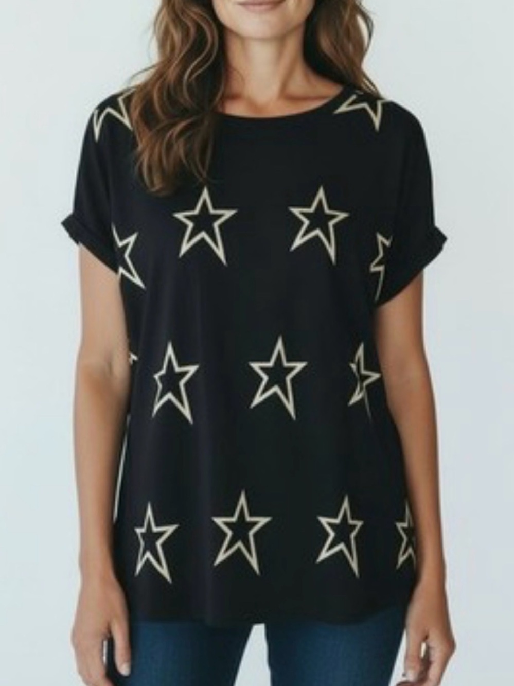 Buffalo David Bitton Black Short Sleeve Top with White Star Print